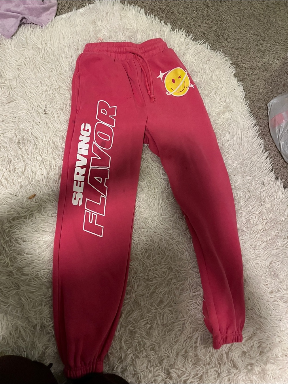Kids Pink Graphic Sweatpants with Smiley Accent
